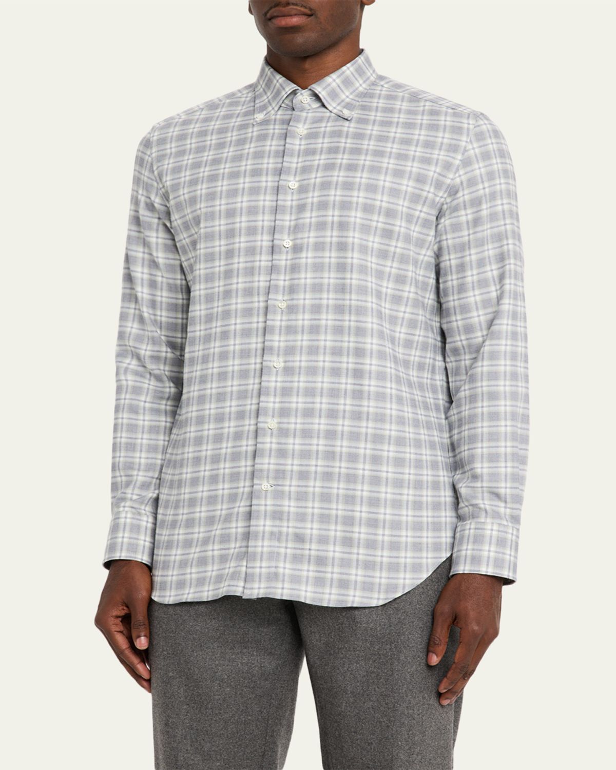 Bergdorf Goodman Men's Cotton-Cashmere Plaid Classic Fit Button-Down Shirt | Thumbnail 4 Bergdorf Goodman Men's Cotton-Cashmere Plaid Classic Fit Button-Down Shirt | Thumbnail 4