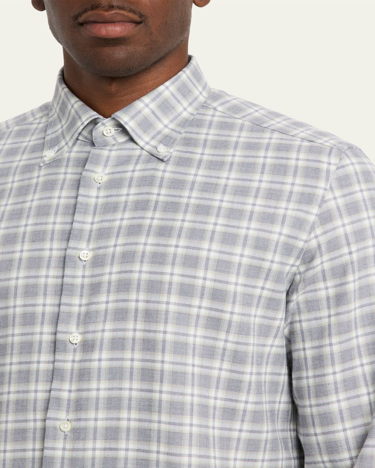 Bergdorf Goodman Men's Cotton-Cashmere Plaid Classic Fit Button-Down Shirt | Thumbnail 5 Bergdorf Goodman Men's Cotton-Cashmere Plaid Classic Fit Button-Down Shirt | Thumbnail 5