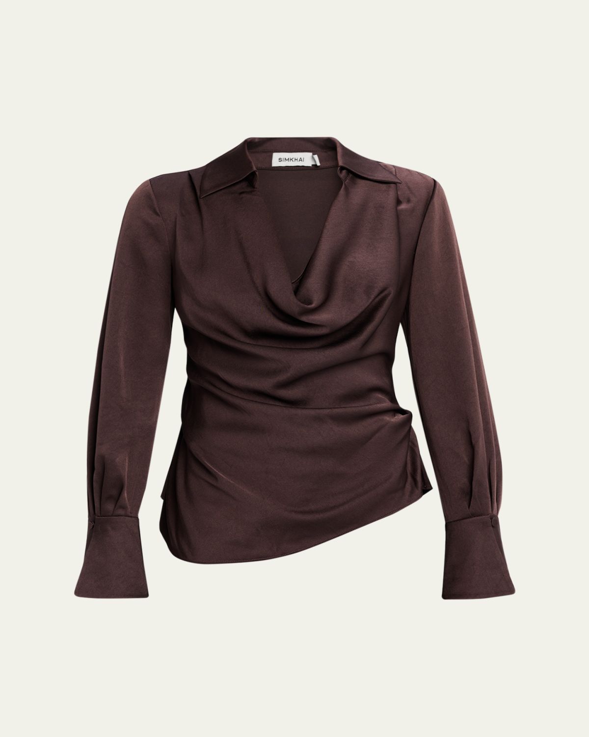 SIMKHAI Symone Long-Sleeve Cowl-Neck Top