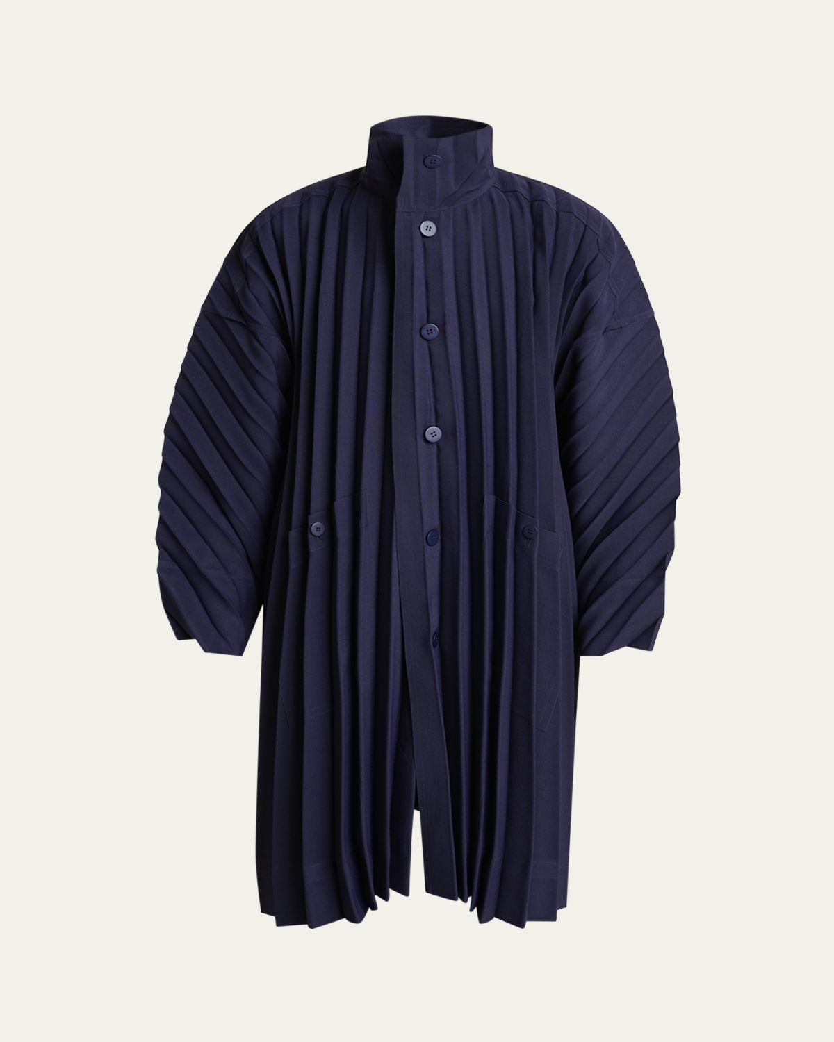 Homme Plisse Issey Miyake Men's Navy Edge Pleated Overcoat