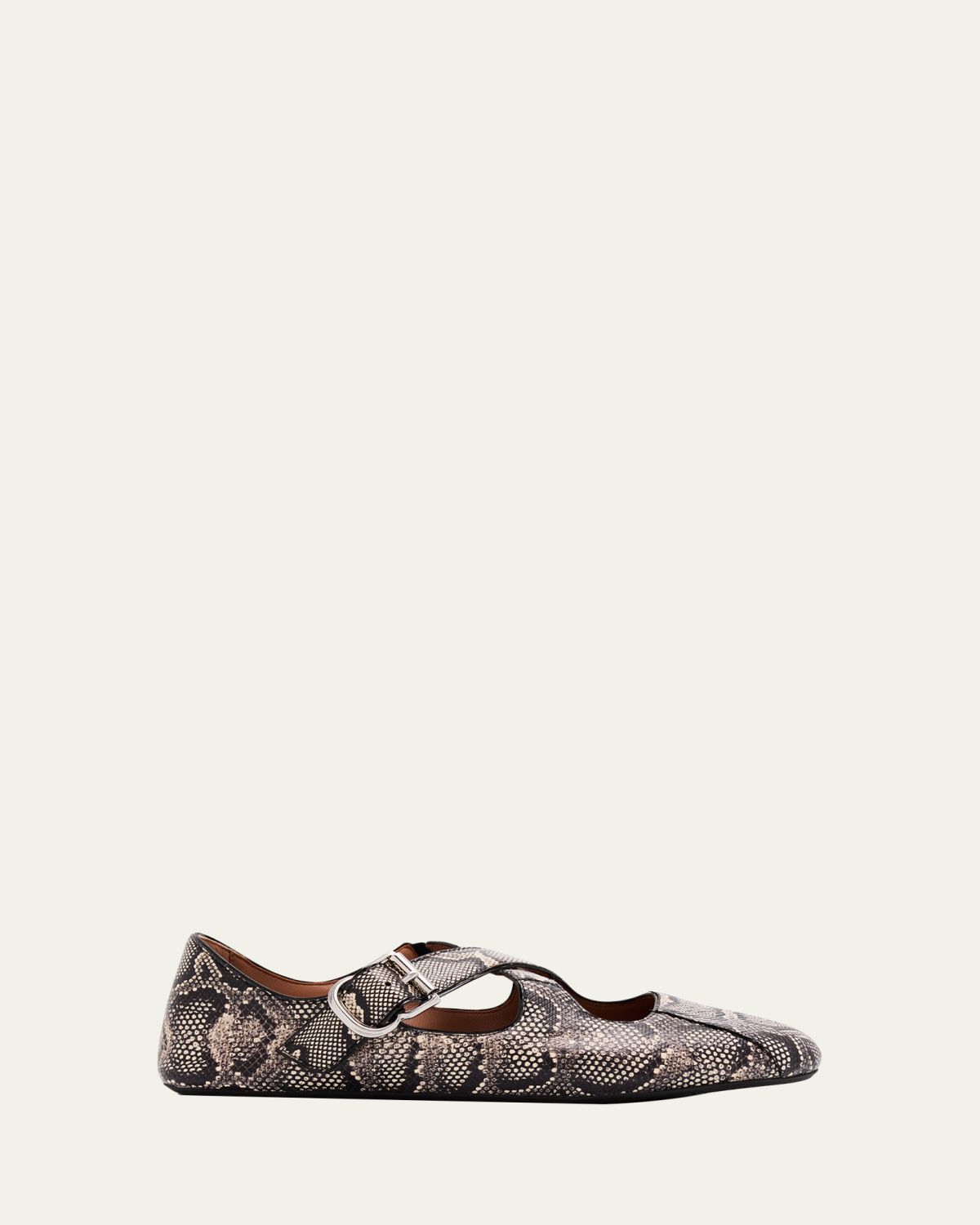 ALAIA Crisscross Snakeskin Leather Ballerina Flats