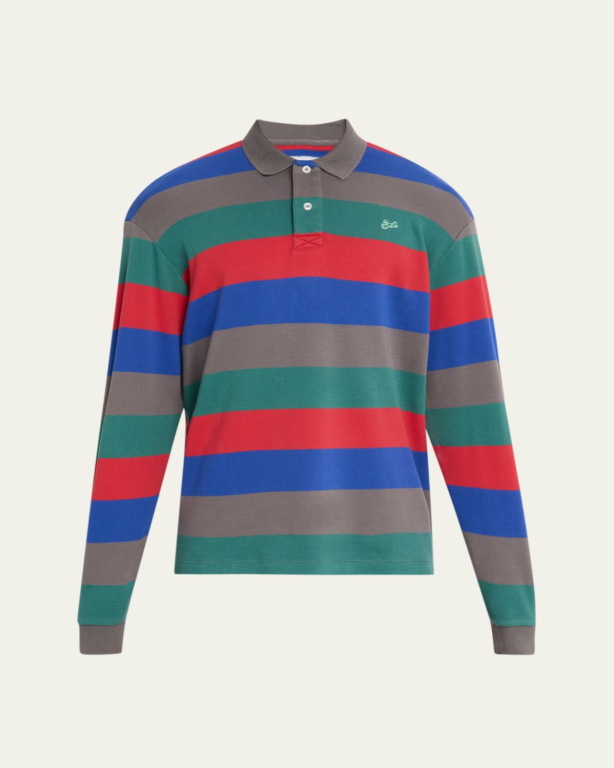 ERL Men's Color Block Stripe Long-Sleeve Polo Shirt