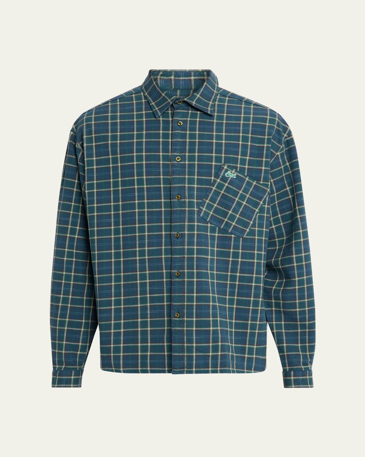 ERL Men's Cotton Plaid Overshirt with Asymmetric Logo Pocket