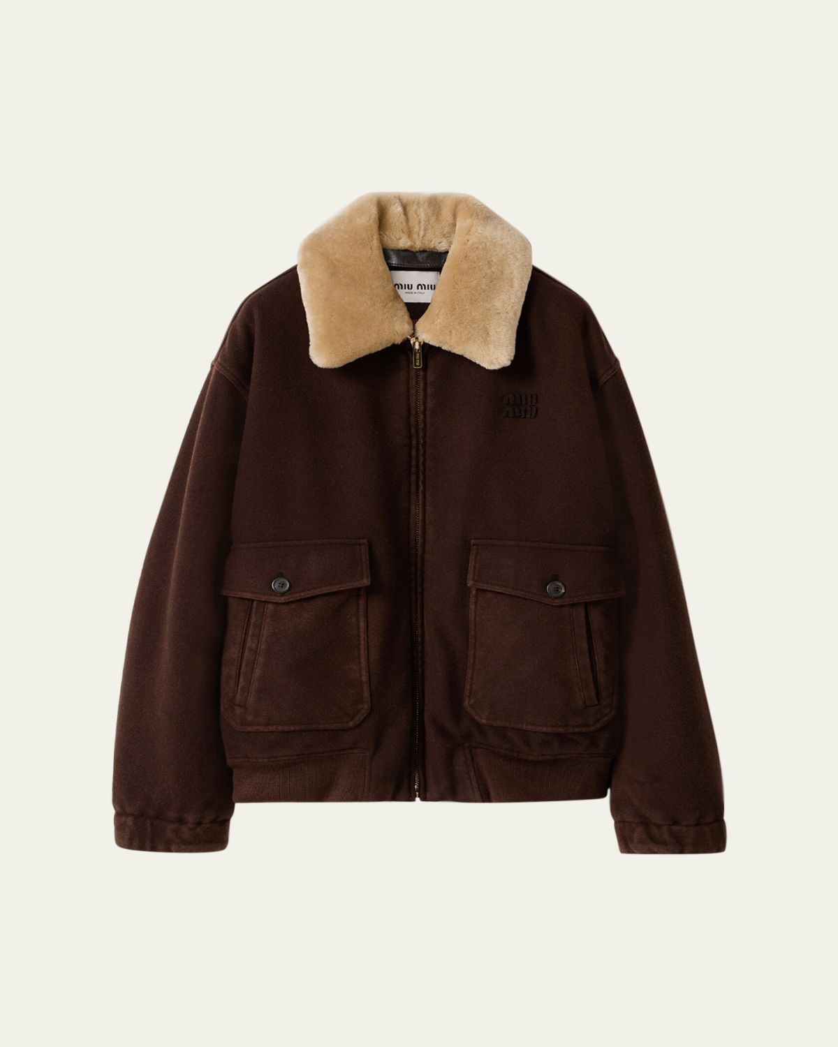 Miu Miu Lamb Shearling Collar Zip Barn Jacket