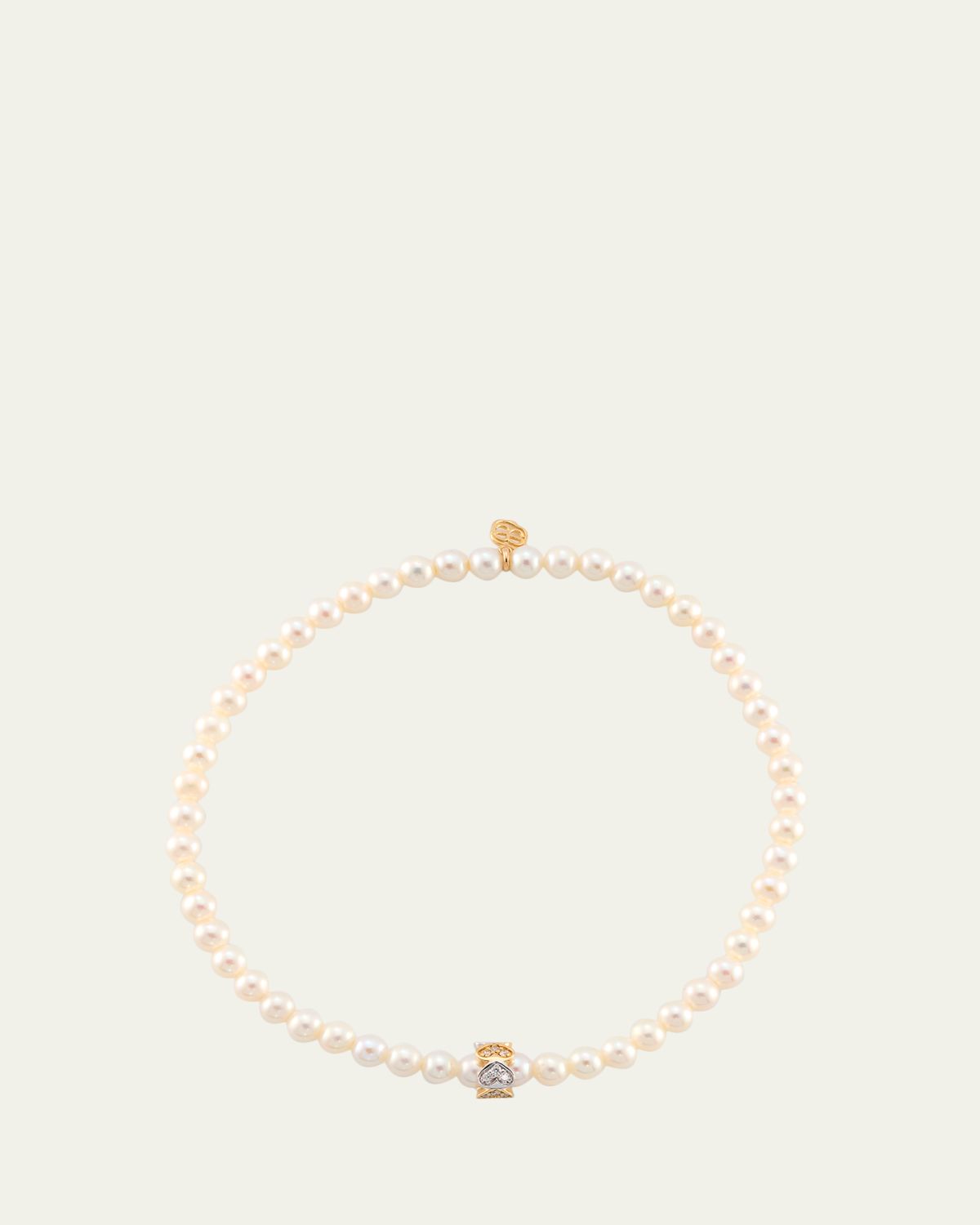 Sydney Evan Freshwater Pearl Bead Bracelet with Eternity Heart Rondelle