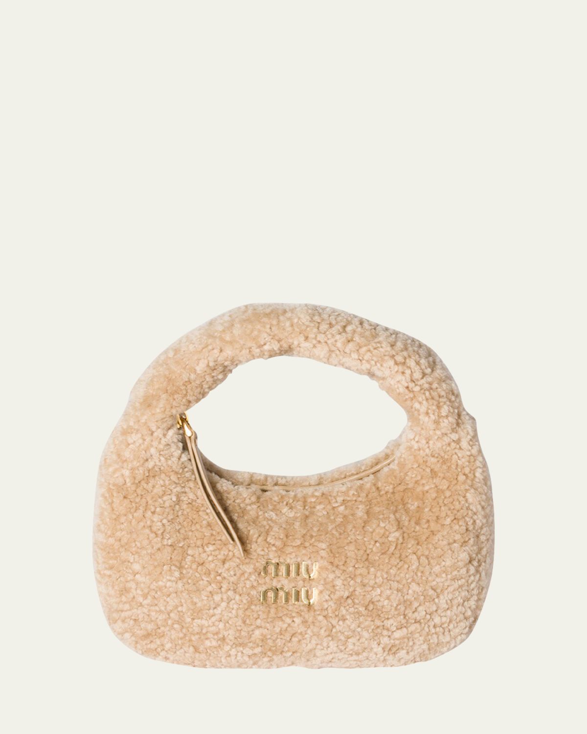 Miu Miu Wander Curly Shearling Top-Handle Bag