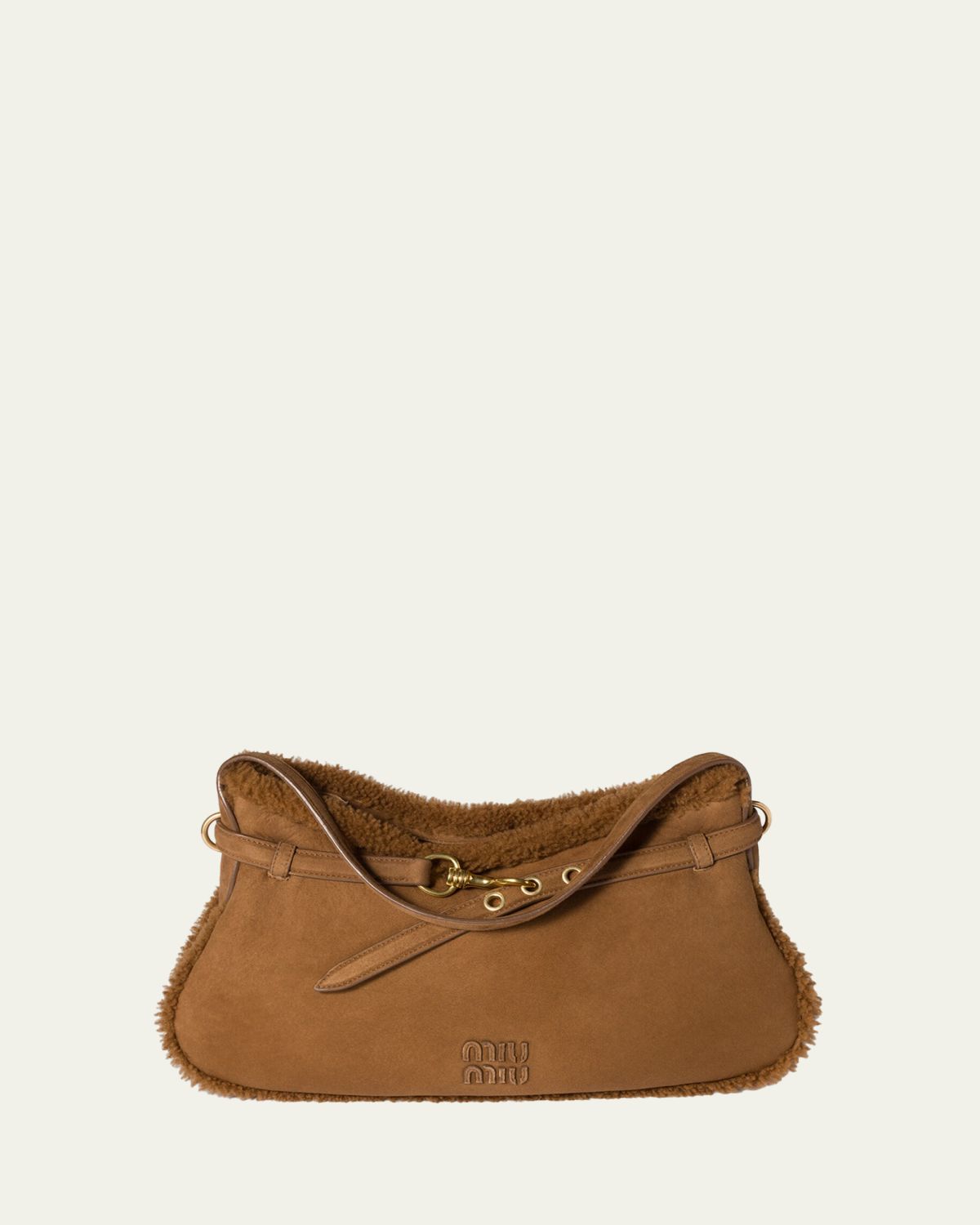 Miu Miu Aventure Belted Shearling & Suede Shoulder Bag