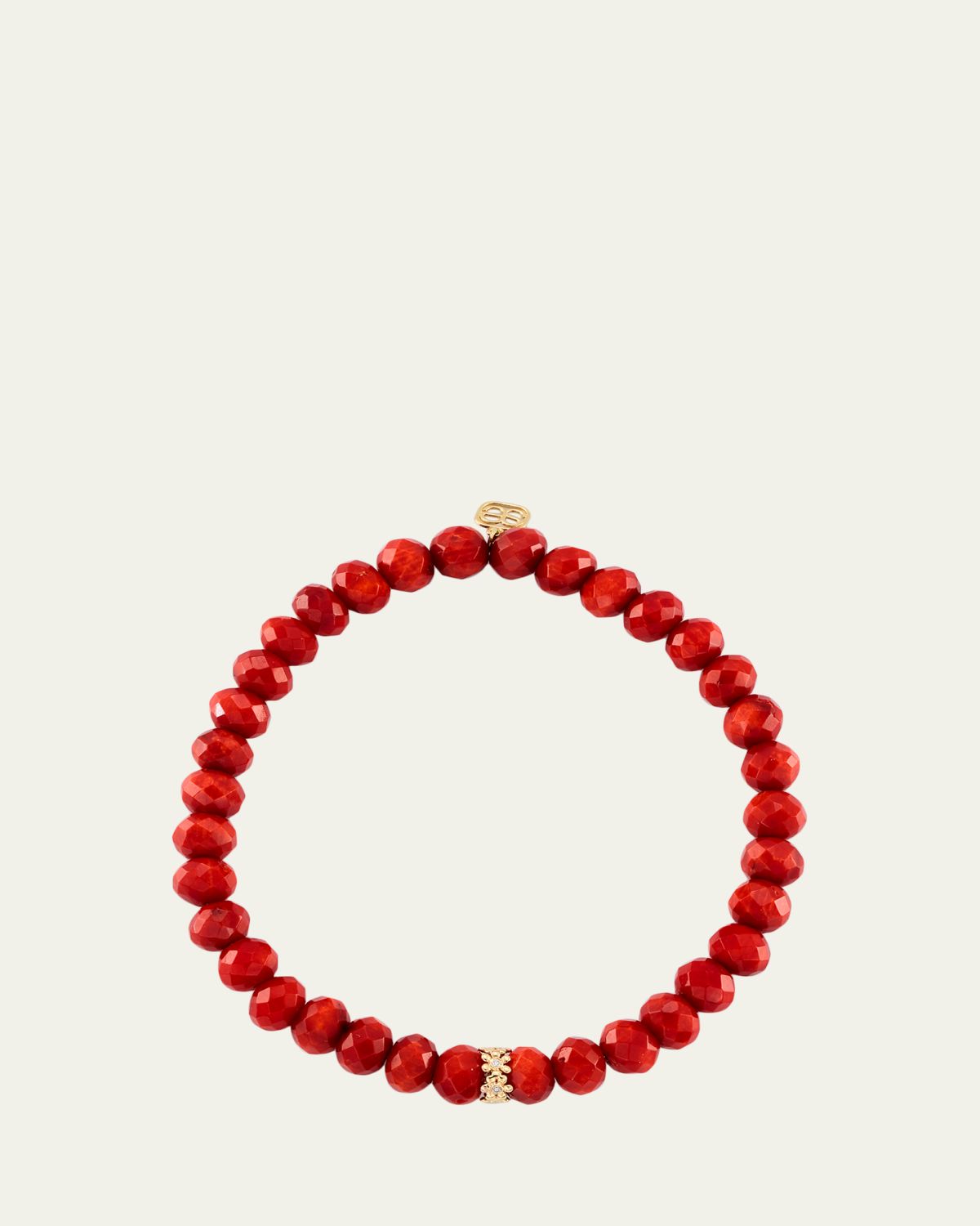 Sydney Evan Tiny Daisy Rondelle on Orange Bamboo Coral Faceted Bead Bracelet
