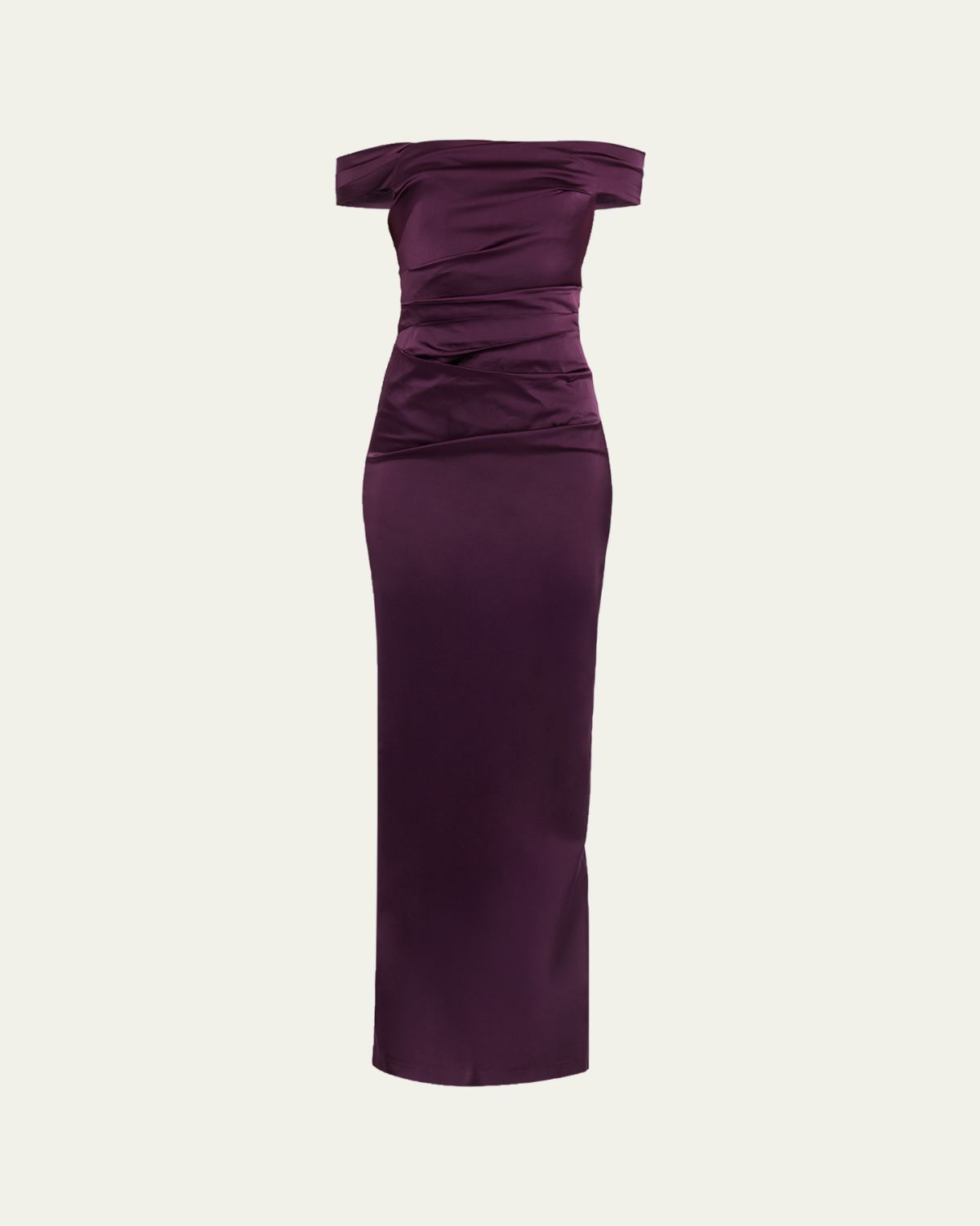 Rickie Freeman for Teri Jon Off-Shoulder Satin Column Gown