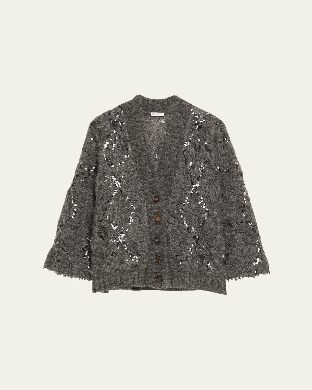 Brunello Cucinelli Frosty Sequined Wool-Cashmere V-Neck Cardigan