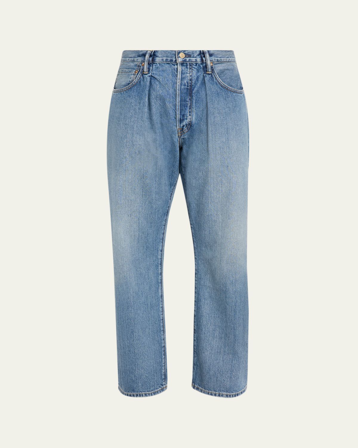 The Seven Continents Men's Cinch Blue Denim Loose-Fit Pleated Jeans