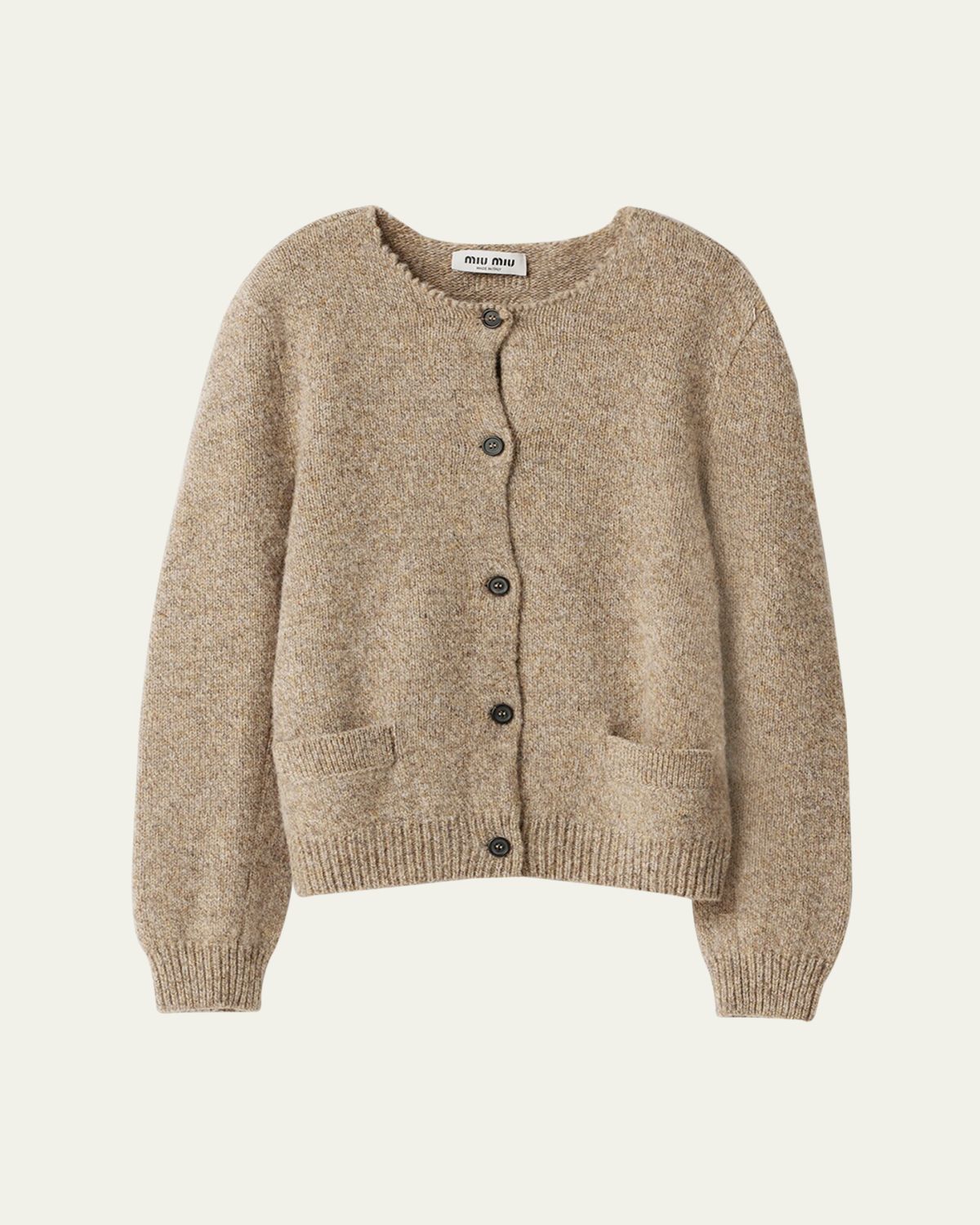 Miu Miu Wool Distressed Scoop-Neck Cardigan