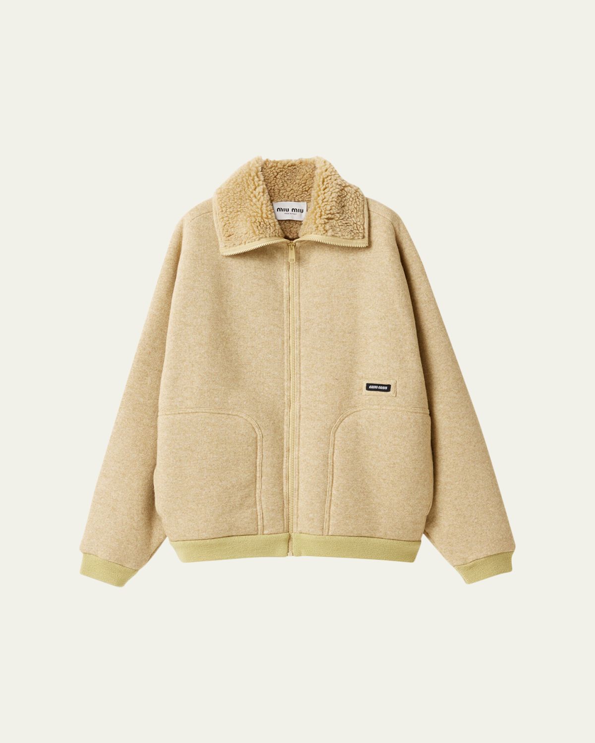 Miu Miu Faux Fur Lined Fleece Zip Jacket