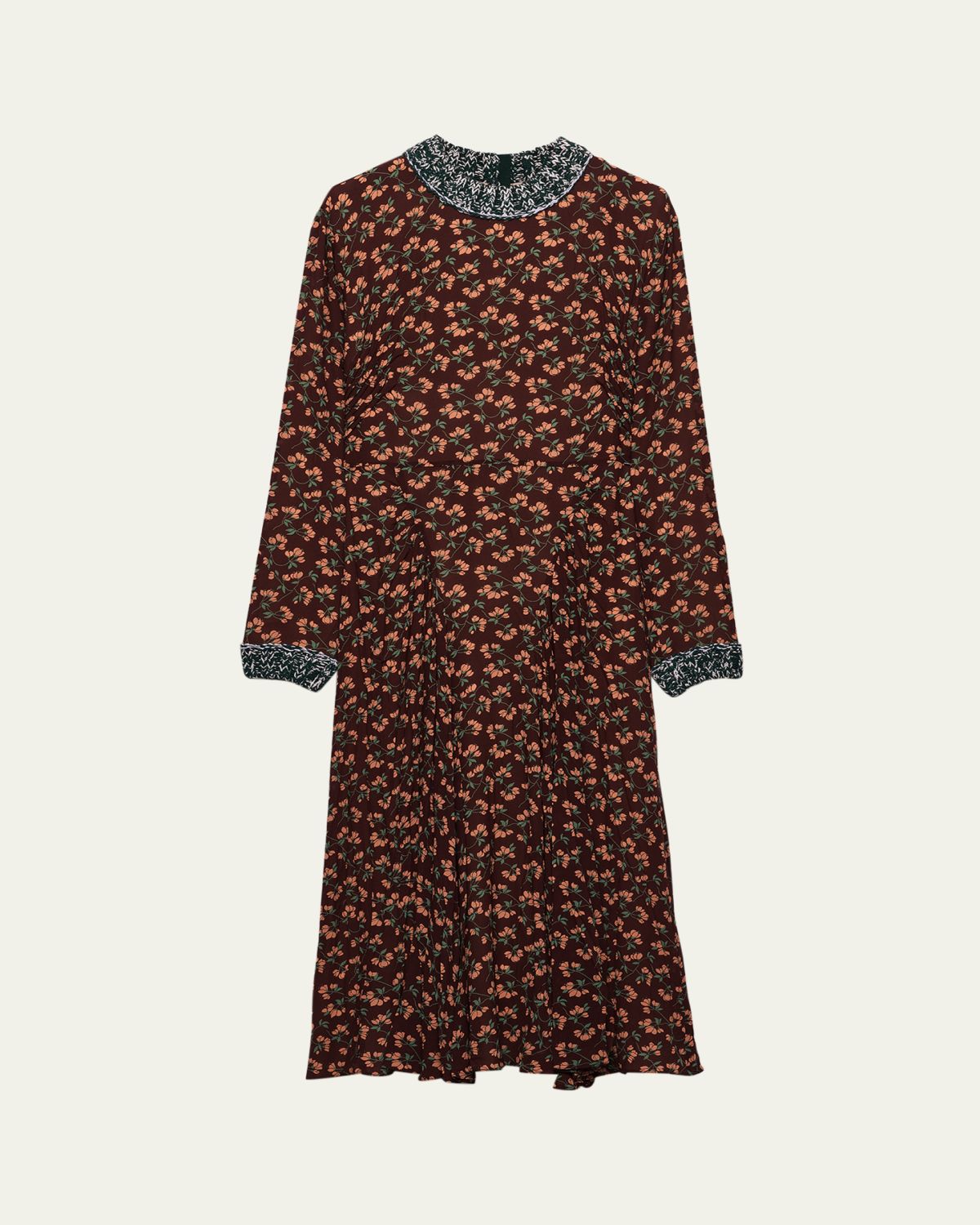 Prada Floral-Print Silk Georgette Long-Sleeve Midi Dress