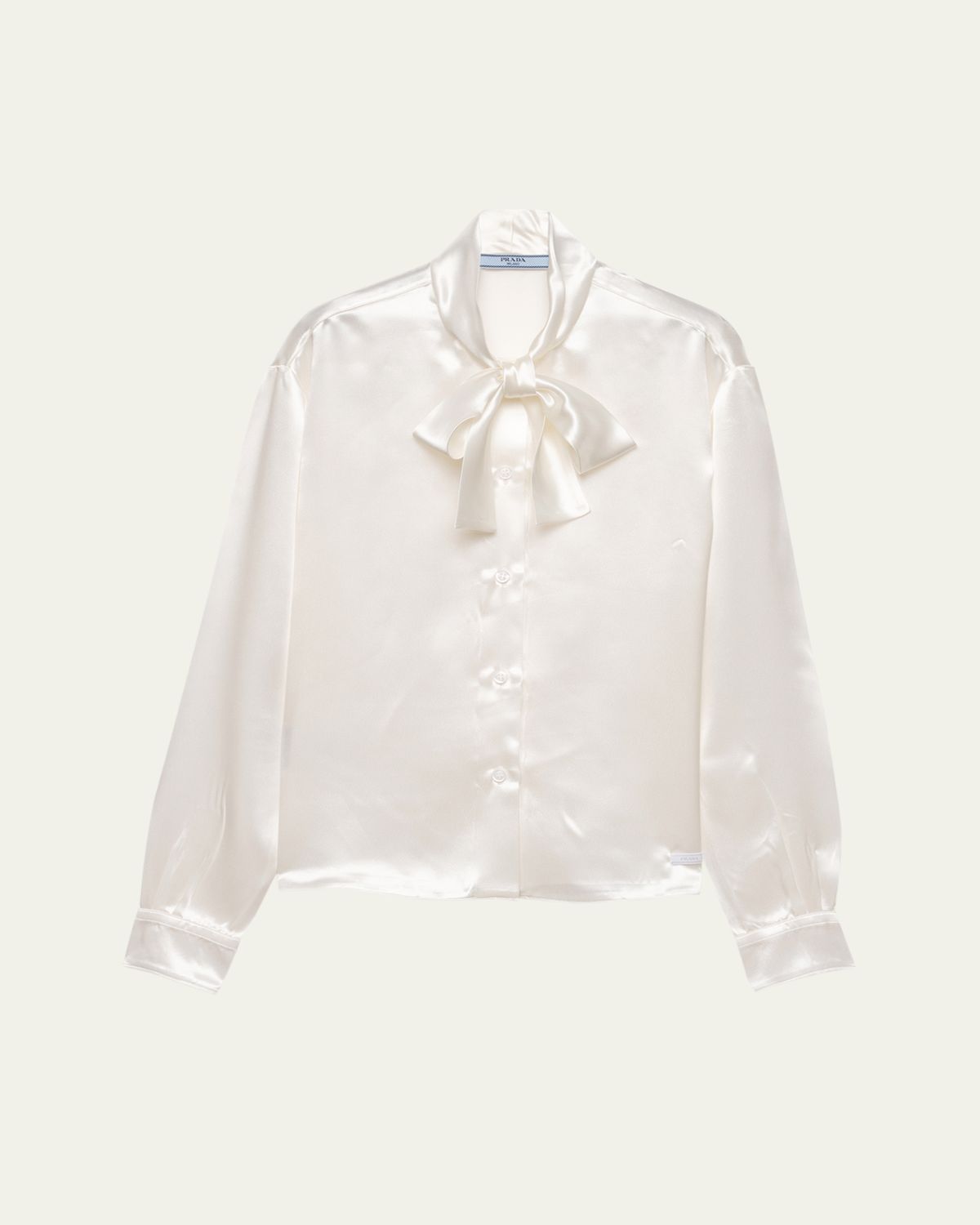 Prada Satin Bow-Neck Button-Down Blouse