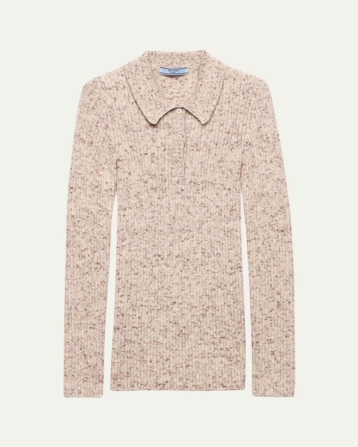 Prada Speckled Wool-Linen Rib Polo Sweater | Thumbnail 5 Prada Speckled Wool-Linen Rib Polo Sweater | Thumbnail 5