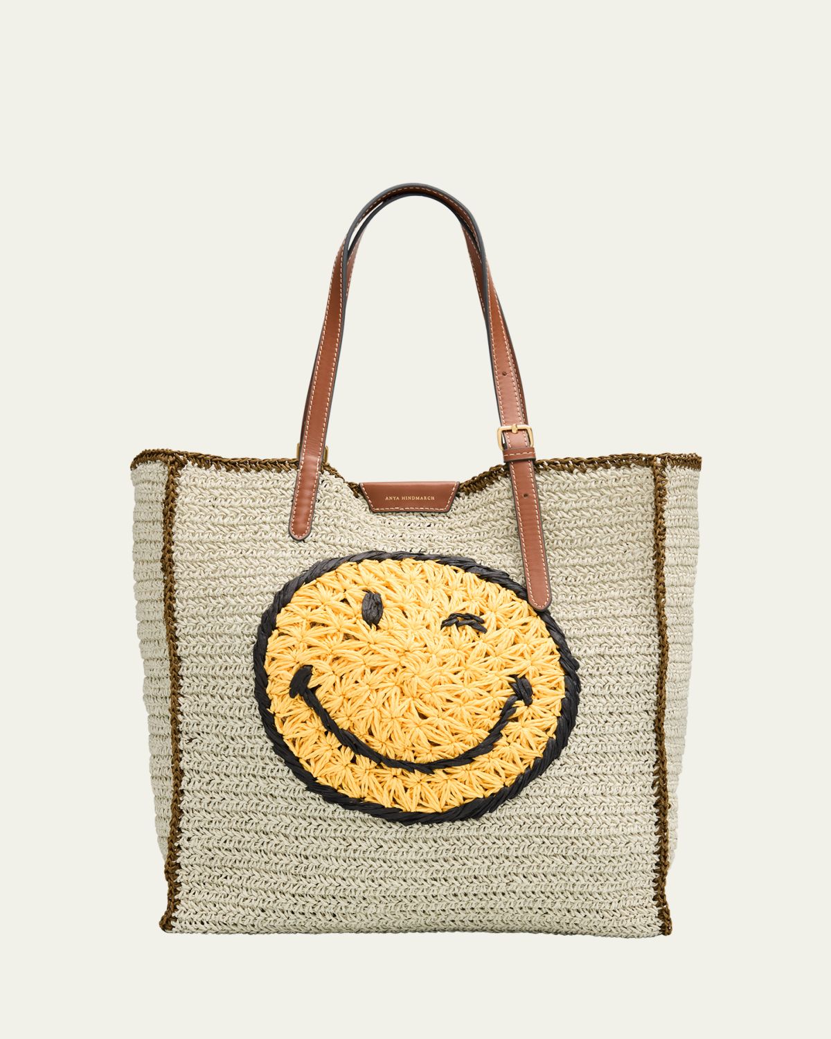 Anya Hindmarch Wink Embroidered Raffia Tote Bag