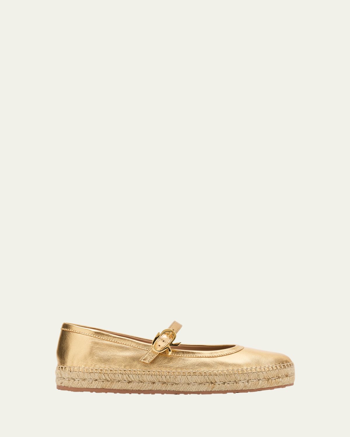 Gianvito Rossi Metallic Leather Mary Jane Espadrilles