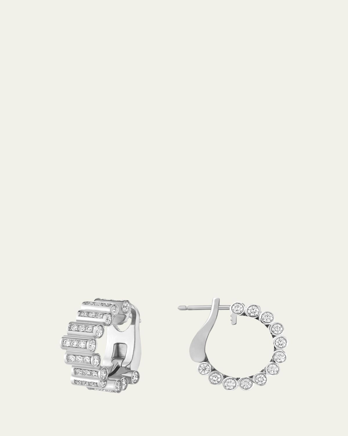 Viltier 18K White Gold Edge Diamond Pave Hoop Earrings