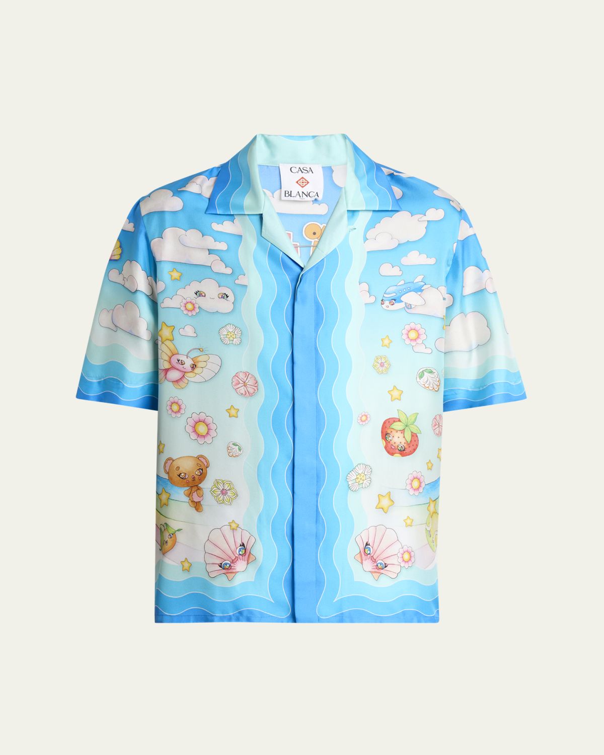 CASABLANCA Men's Silk Anime Casa Family Camp Shirt