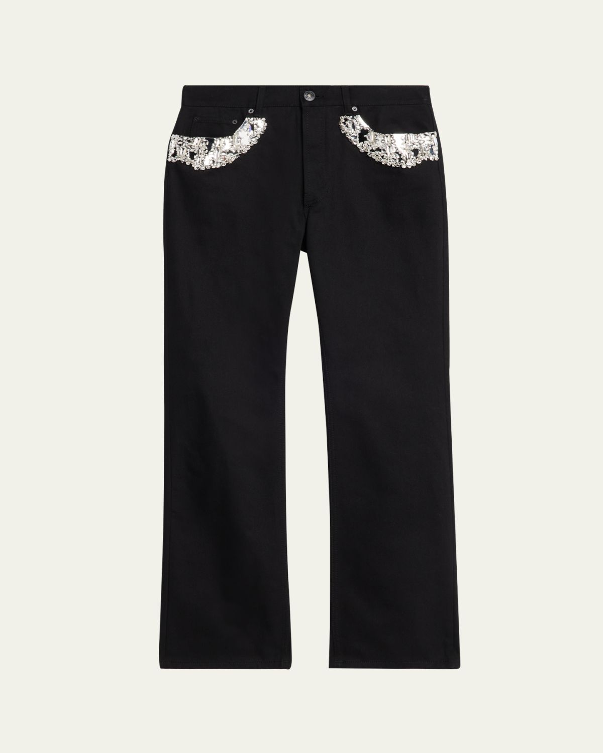 McQueen Men 's Black Denim Slim Crystal-Trim Jeans