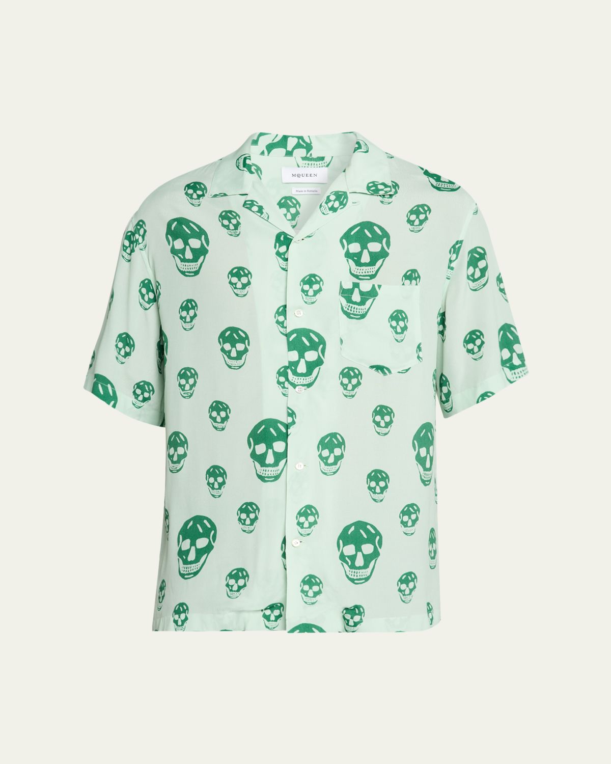 McQueen Men 's Skulls Crepe de Chine Camp Shirt