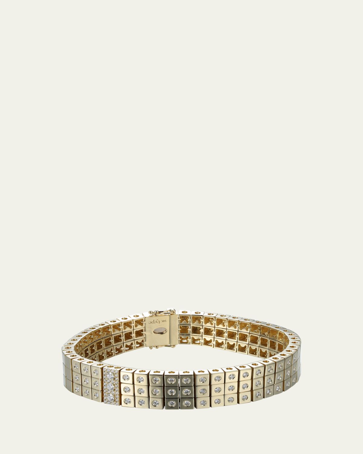 TYPE JEWELRY 14K Yellow Gold LEGGO 3 Row Diamond Tennis Bracelet, 6.5"L