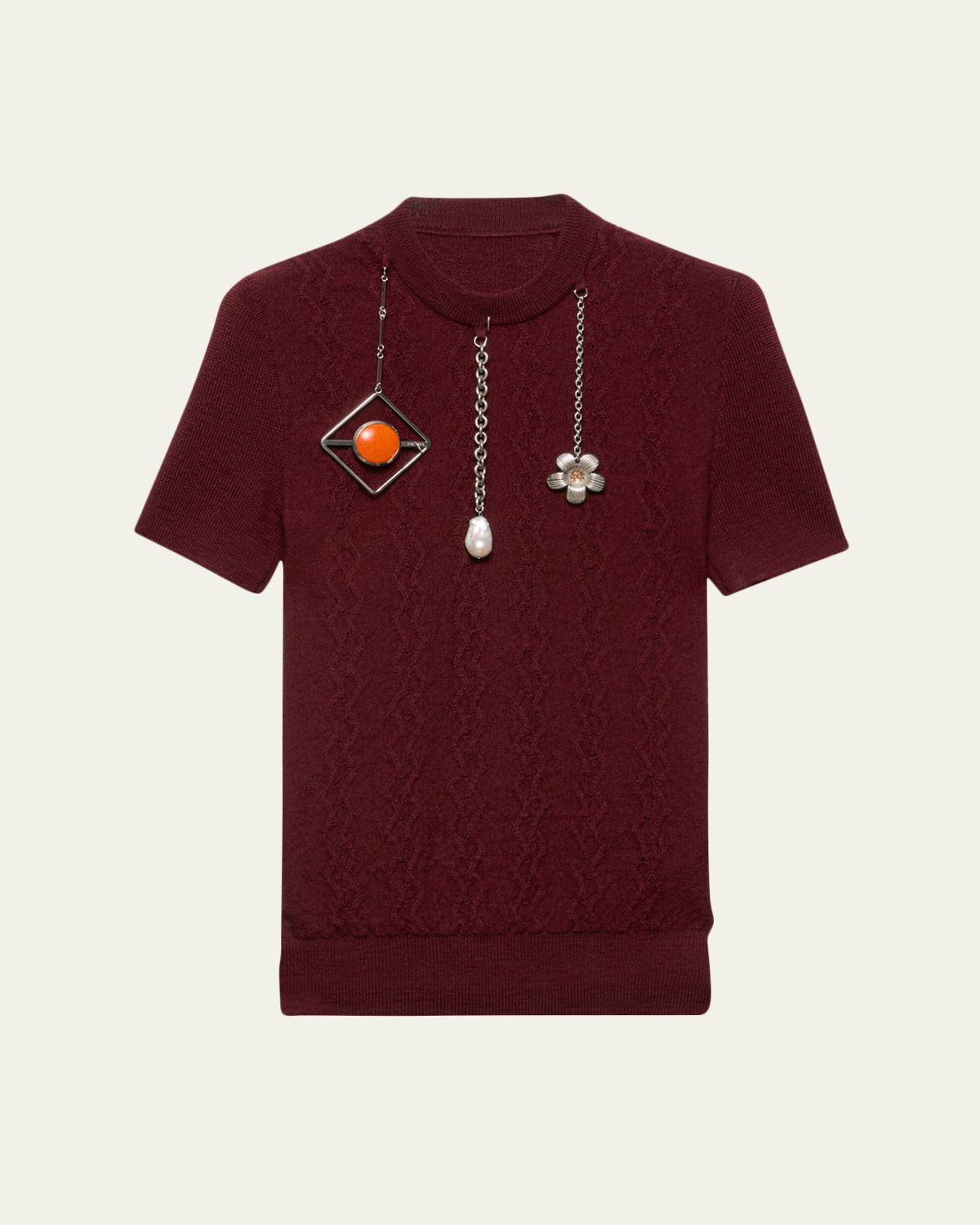Prada Pendant Short-Sleeve Wool Sweater