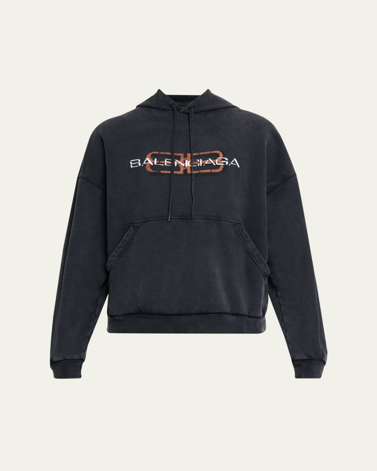 Balenciaga Men's Faded Black Terry BB Stencil Hoodie