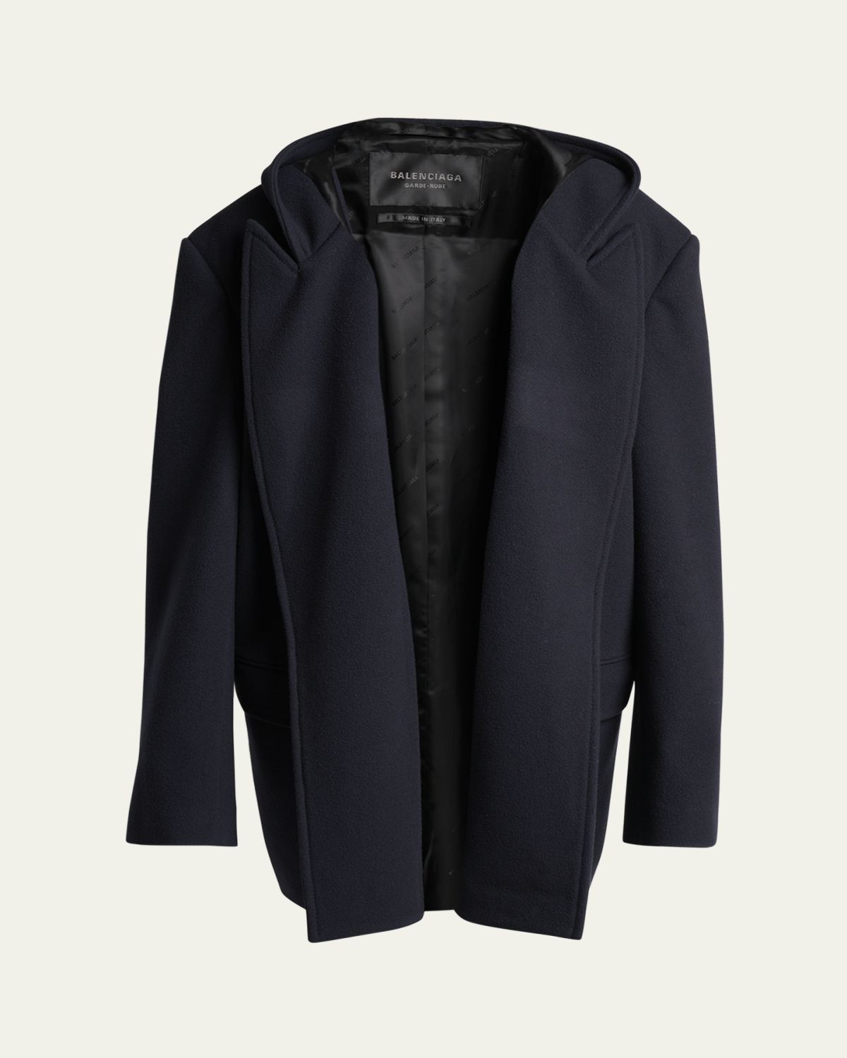 Balenciaga Men's Wool Oversized Hooded Short Coat