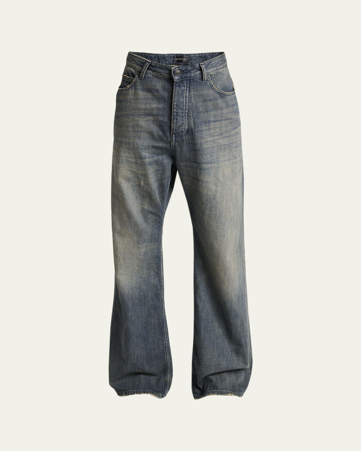 Balenciaga Men's Faded Denim Relaxed-Fit Bootcut Jeans