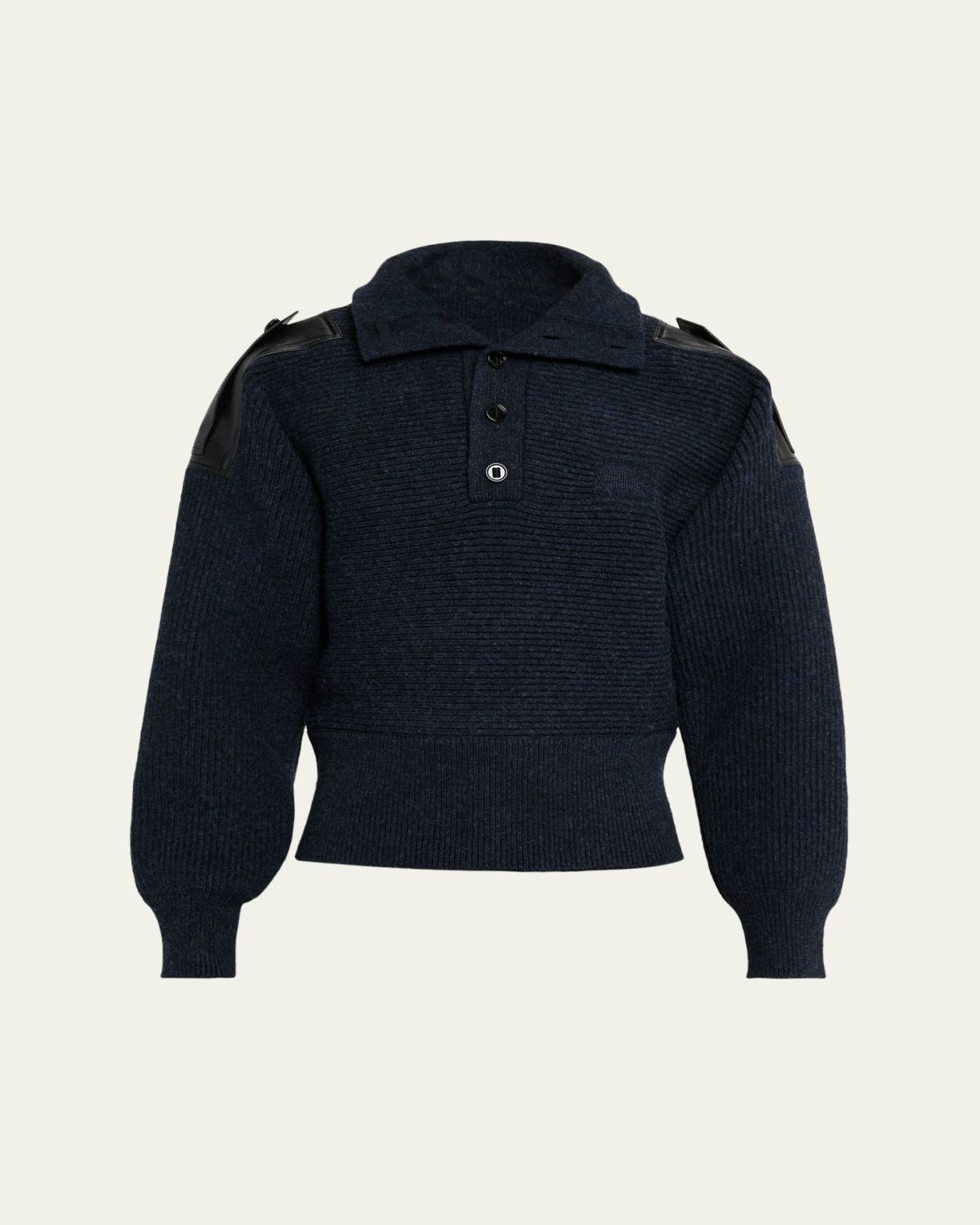 Burberry Men's Wool Half-Placket Leather-Epaulette Turtleneck Sweater