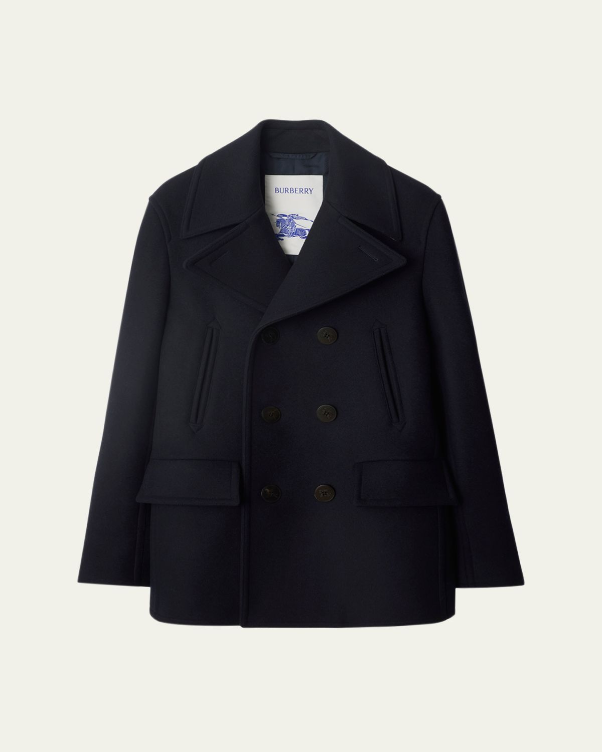 Burberry Men's Wool Check-Undercollar Pea Coat