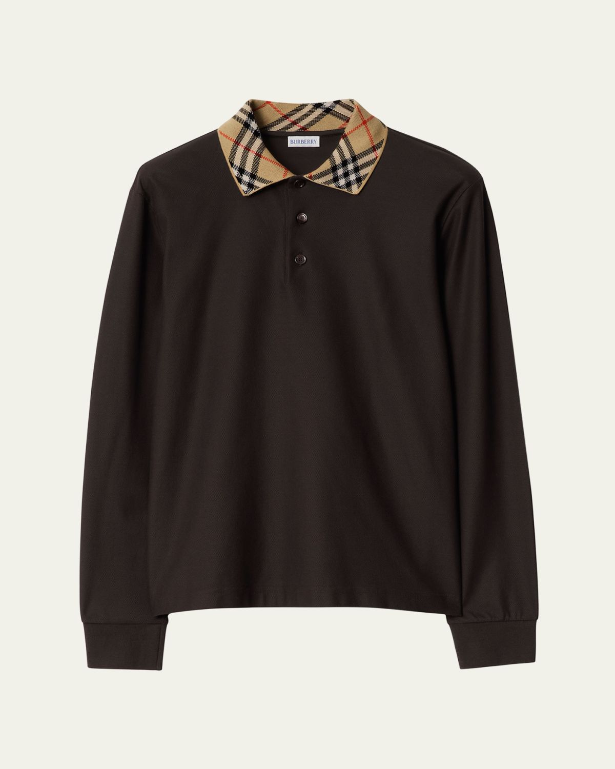 Burberry Men 's Slim Cotton Check-Collar Long-Sleeve Polo Shirt