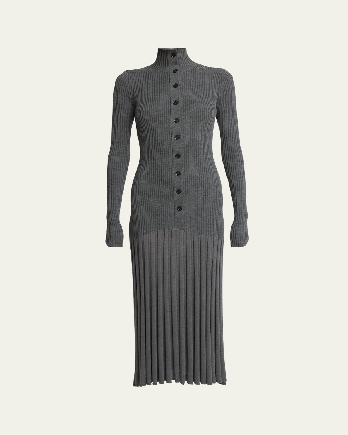 Proenza Schouler Jada Turtleneck Drop-Waist Button-Front Maxi Dress