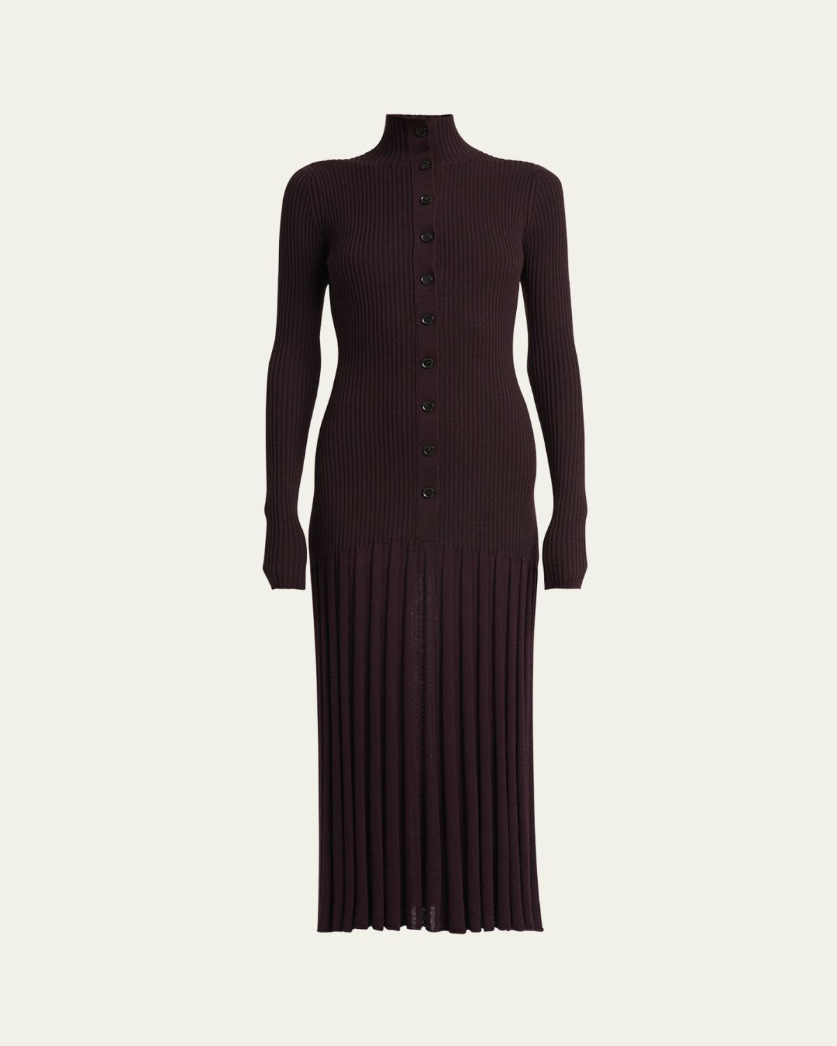 Proenza Schouler Jada Turtleneck Drop-Waist Button-Front Maxi Dress