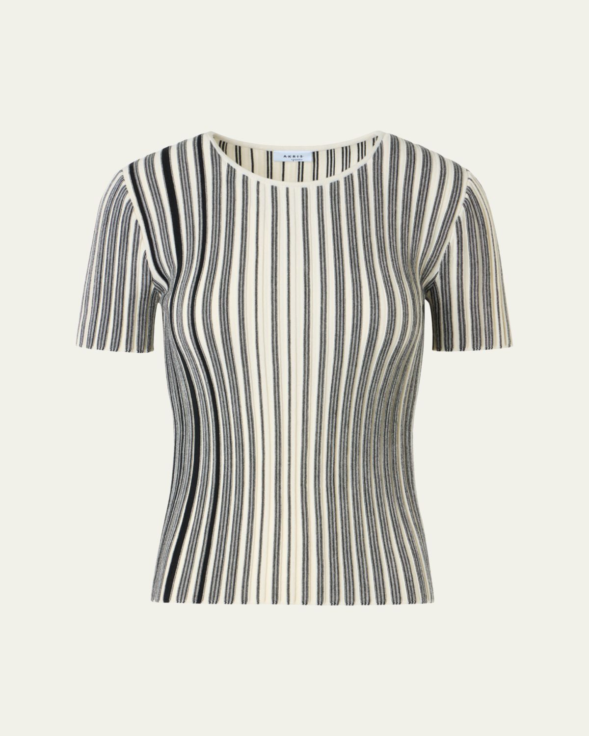 Akris punto Striped Rib Knit Short-Sleeve Sweater