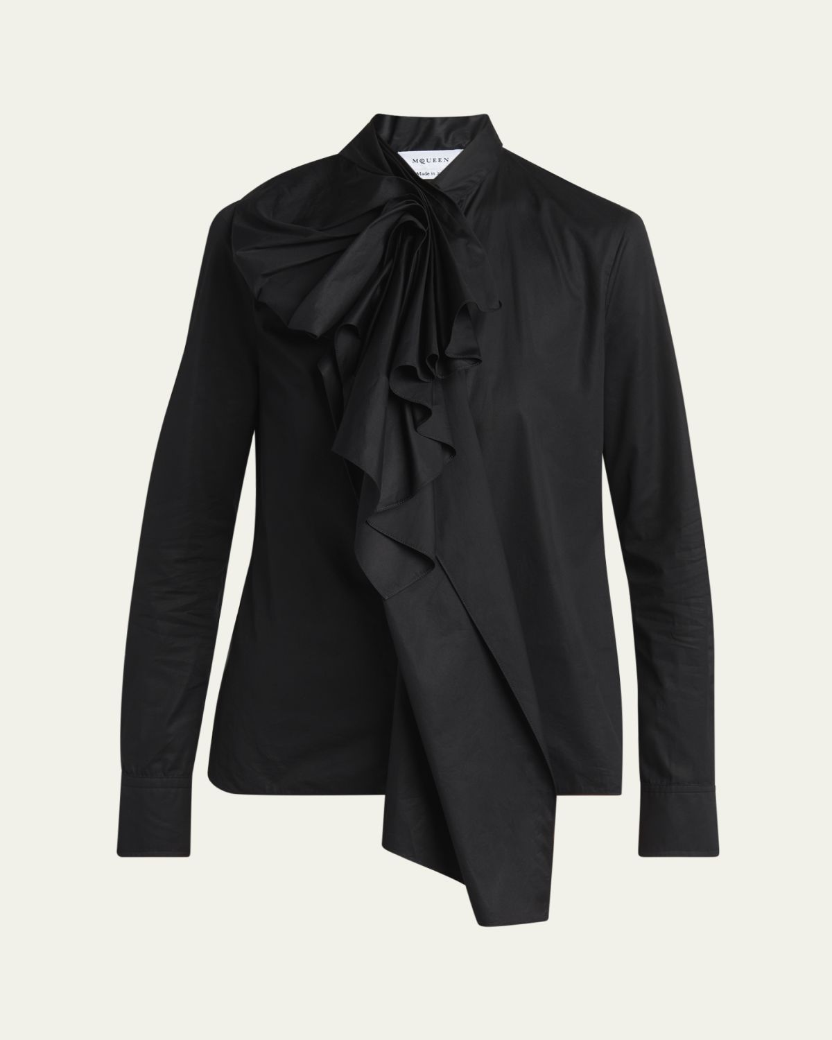 McQueen Draped Ruffle Cotton Poplin Blouse