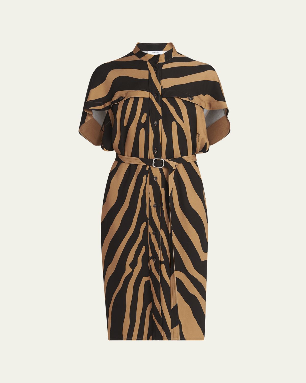 Ferragamo Zebra Silk-Blend Belted Midi Utility Shirtdress