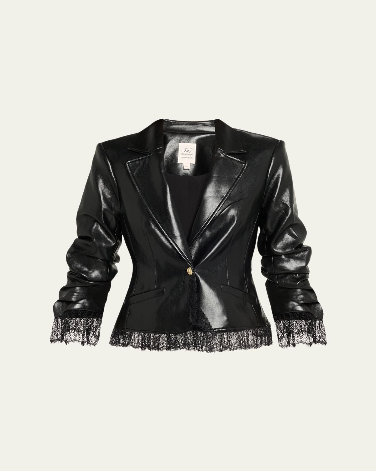 Cinq a Sept Lace-Trim Vegan Leather Blazer