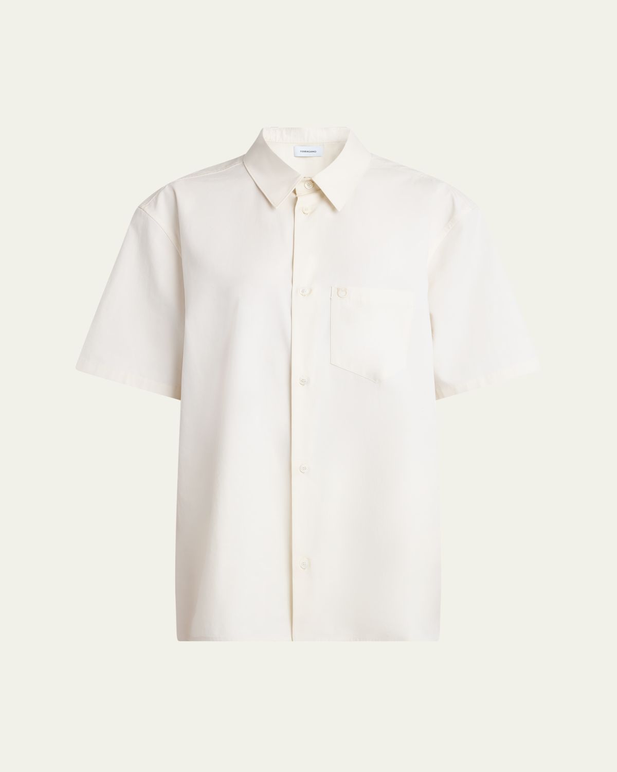 Ferragamo Silk Canvas Short-Sleeve Button-Down Shirt