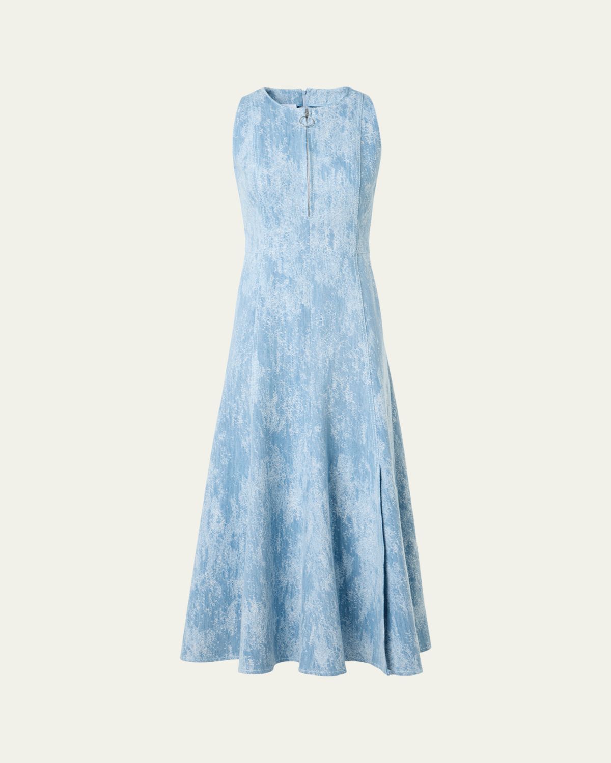 Akris punto Jacquard Denim Sleeveless Quarter-Zip Midi Dress