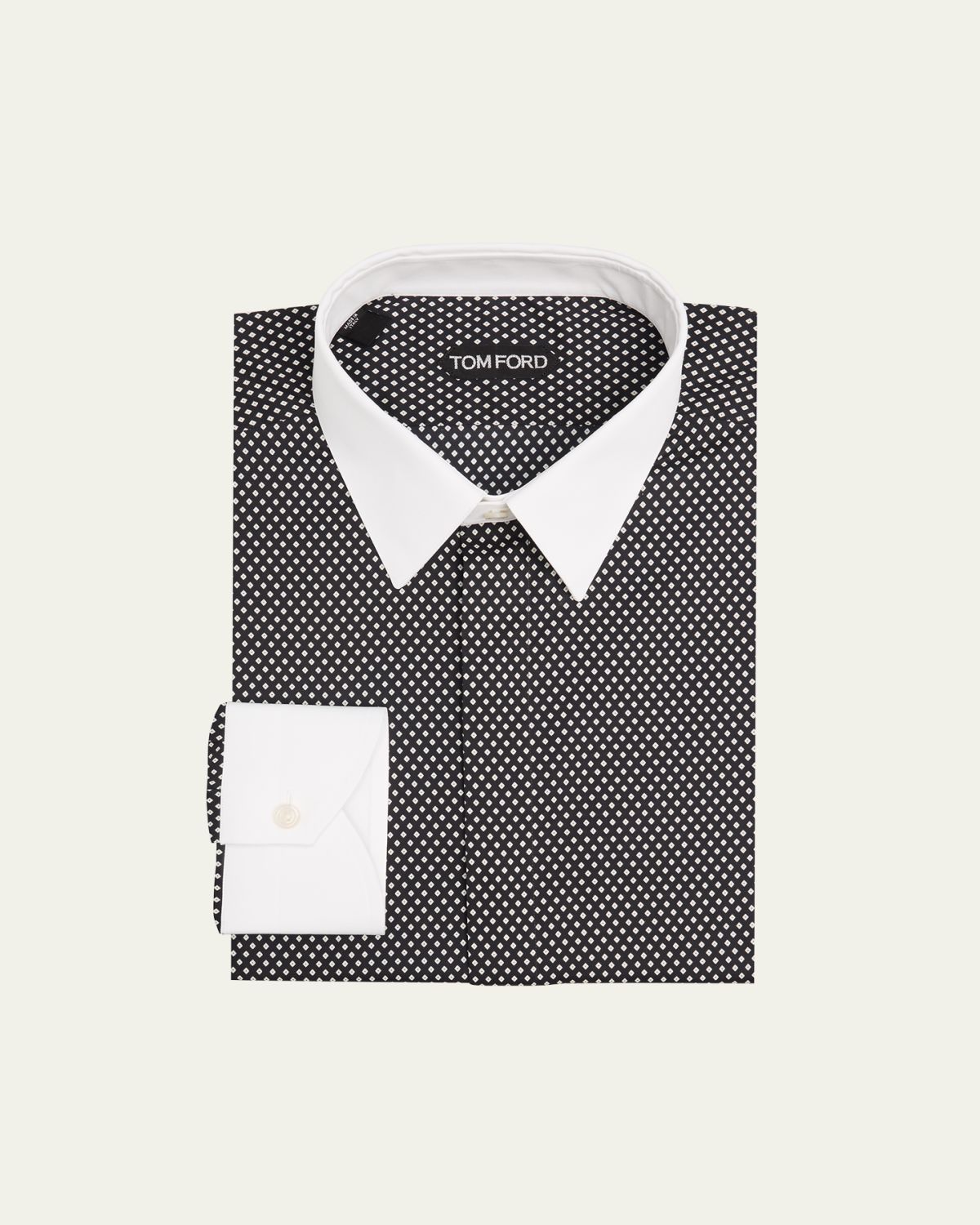 TOM FORD Men 's Cotton Diamond-Print Contrast Collar-Cuff Dress Shirt
