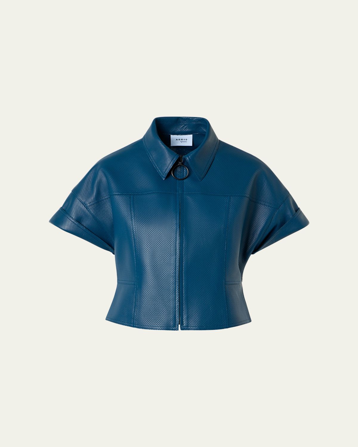 Akris punto Pin-Dot Nappa Leather Short-Sleeve Zip Jacket