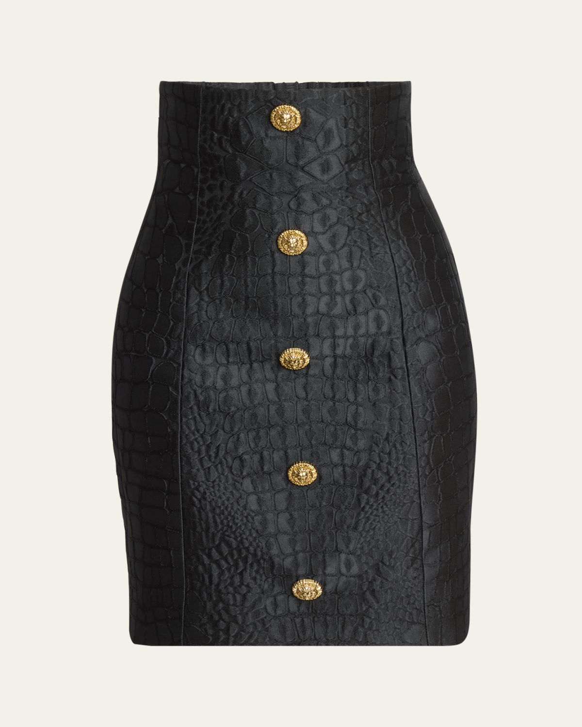 Balmain Croco Jacquard Button-Front Mini Pencil Skirt
