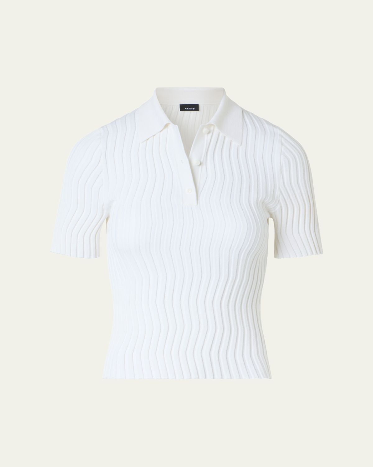 Akris Zigzag Rib Knit Short-Sleeve Polo Sweater