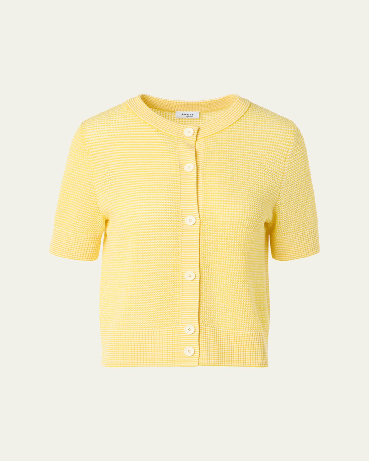 Akris punto Striped Mesh Knit Short-Sleeve Crewneck Cardigan