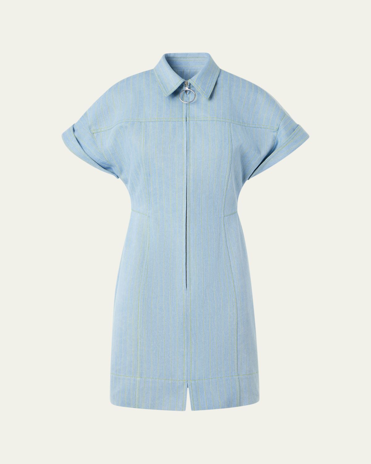 Akris punto Pinstripe Denim Short-Sleeve Zip Mini Shirtdress