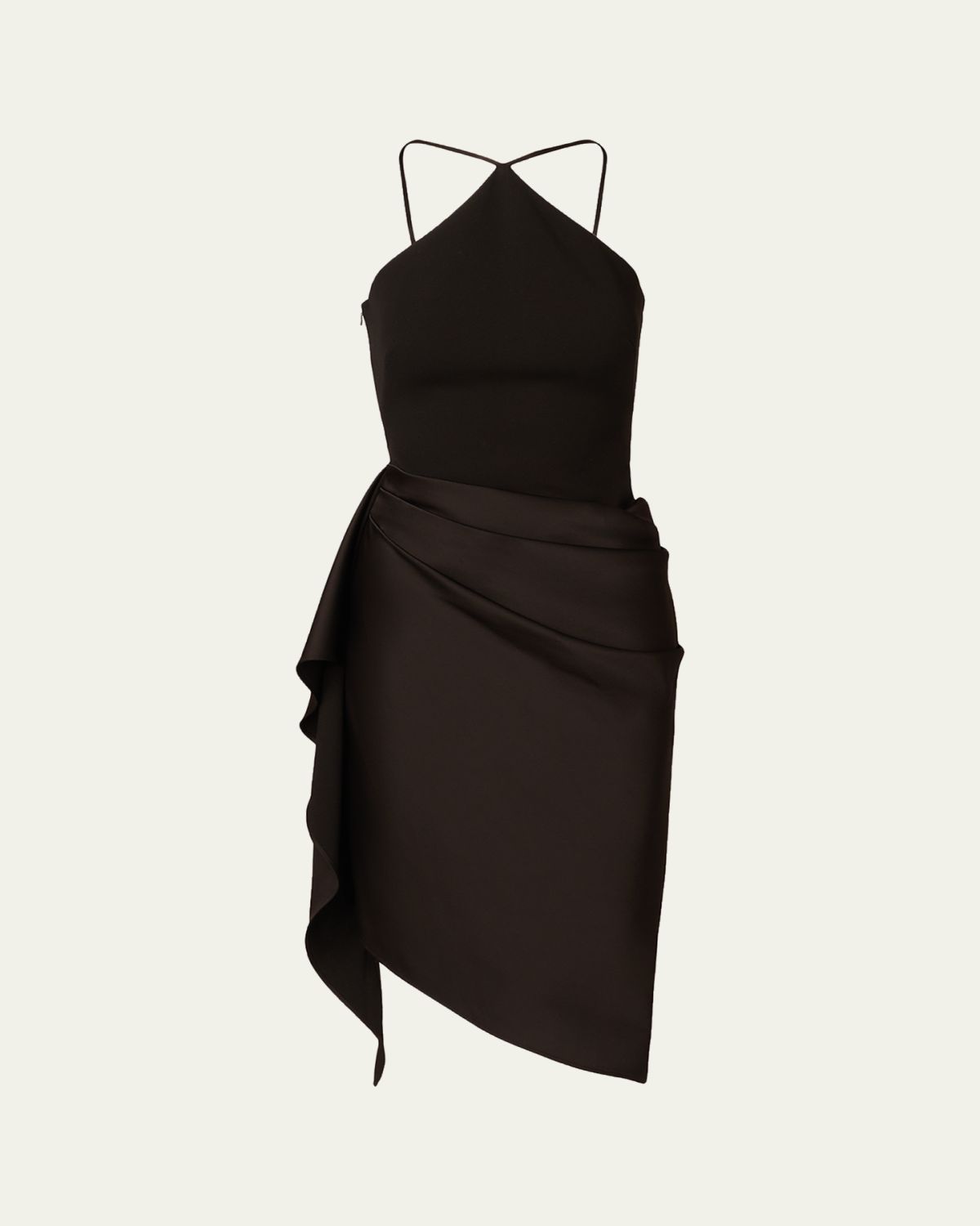 Aidan Mattox Draped High-Low Halter Midi Dress