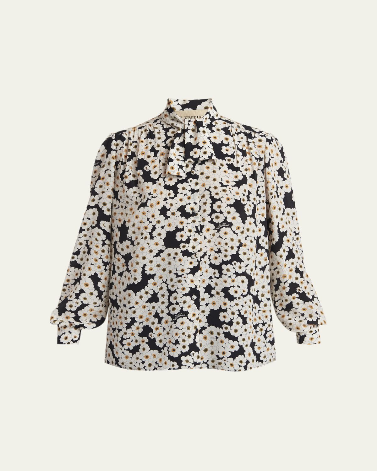 Valentino Garavani Daisy-Print Silk Neck-Scarf Blouse